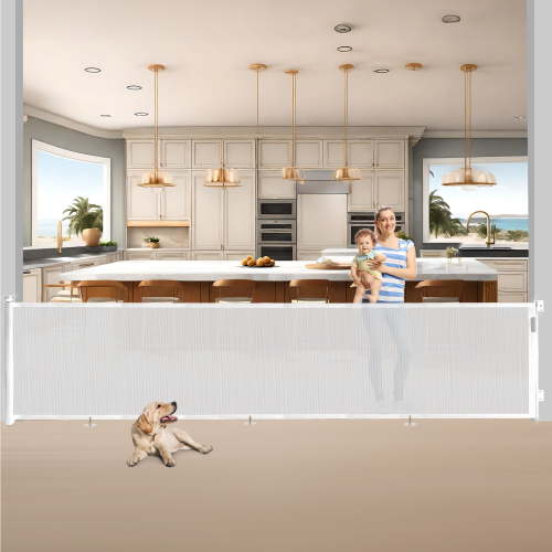 118inch Retractable Baby/Dog Gate, Extra Wide for Doorways, Stairs, Indoor/Outdoor (White)