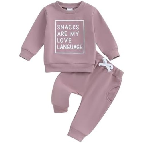 Toddler Girl Fall Outfits Letter Print Long Sleeve Crew Neck Pullovers with Solid Long Pants Set
