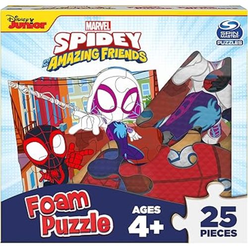 Marvel, 25-Piece Jigsaw Foam Squishy Puzzle Go Spidey! Disney Junior Spidey and his Amazing Friends Show, for Kids Ages 4 and up