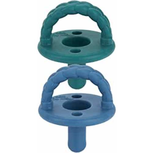 Itzy Ritzy Sweetie Soother Pacifier Set of 2 - Silicone Newborn Pacifiers with Collapsible Handle & Two Air Holes for Added Safety; Set of 2 in Deep Sea & Denim, Ages Newborn & Up