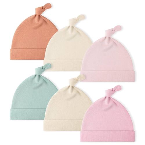 Yoofoss Baby Hats 0-6 Months 100% Organic Cotton Knot Newborn Hats for Boys Girls Beanie Set Soft Infant Beanie Caps 6 Pack