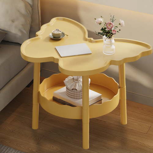 Gallickan Butterfly Side Table, 2 Tier Nesting End Table with Storage Shelf, Modern Bedside Coffee Table for Small Space Living Room, Yellow