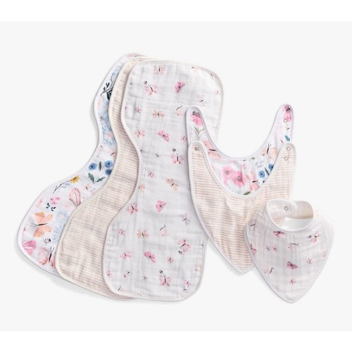 Wildflower Butterfly Organic Muslin Bib and Burp Set