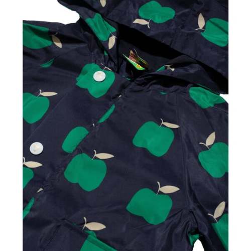 Baby Apple Print Ribbed Cuff Hooded Zipper Raincoat, Blue - Mon Coeur | Maisonette