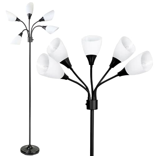 LIGHTACCENTS Multi-Head 5-Light Floor Lamp, Adjustable Standing Lamp with 3-Mode Switch, White Acrylic Shades, Black Finish, Perfect Floor Lamps for Living Room & Bedroom Room Lights