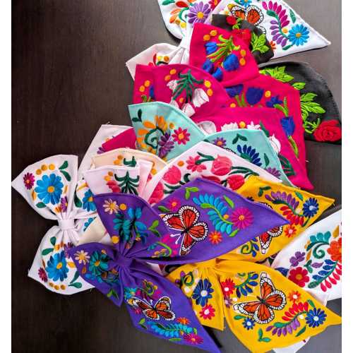 Embroidered Hair Bow, Coquette Bow, Mexican Bow, Floral Bow, Moño Mexicano, Mexican Accesory, Accesory Hair, Moñito Mexicano, Moño Floral.