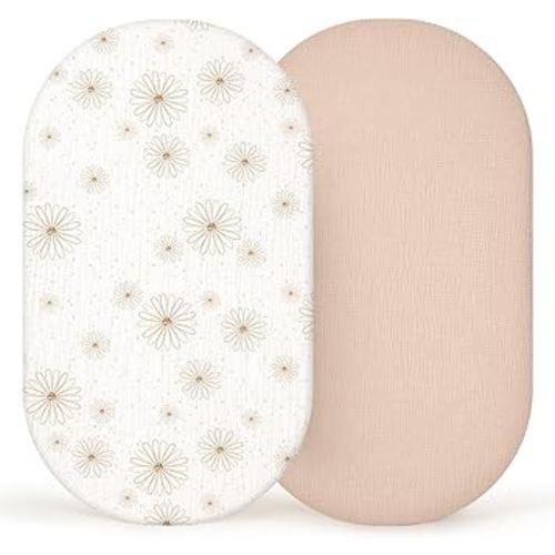 lulumoon Muslin Bassinet Sheets Baby: Cotton Bassinet Sheets Fitted for Boys and Girls - Bassinet Mattress Sheets for Oval Rectangle or Hourglass