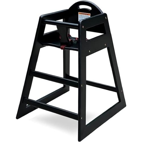 LA Baby Commercial Grade Stack-Able Solid Wood High Chair for Restaurant & Home Use - Black
