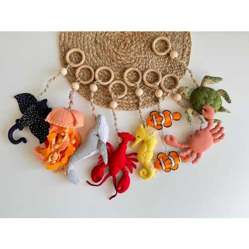 Baby Gym Play Set| Toddler Montessori Gym Toys| Hanging Rattle Felt Toys| Crab| Turtle| Lobster| Whale| Stingray| Jellyfish| Pregnancy Gifts