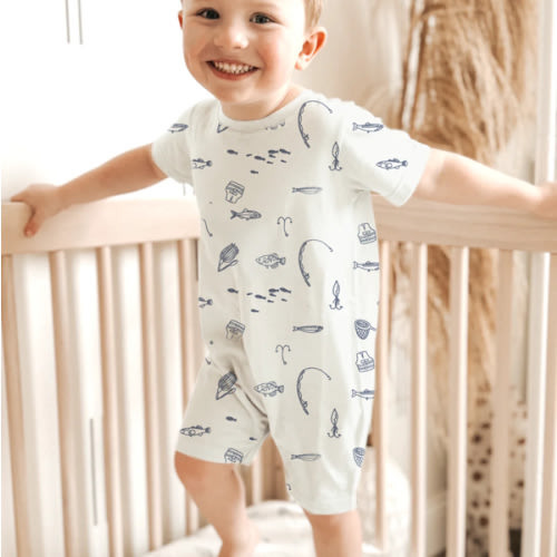 Cotton Shortie Romper - Fishing