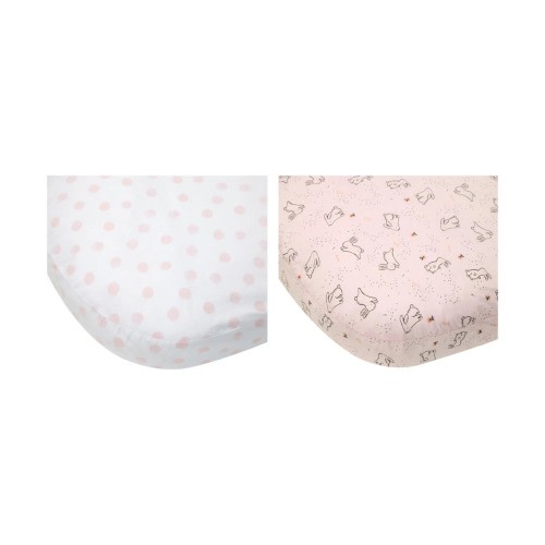 2 Pack 225 Thread Count Organic Cotton Fitted Bassinet Sheets - Bunny Print - Kmart NZ