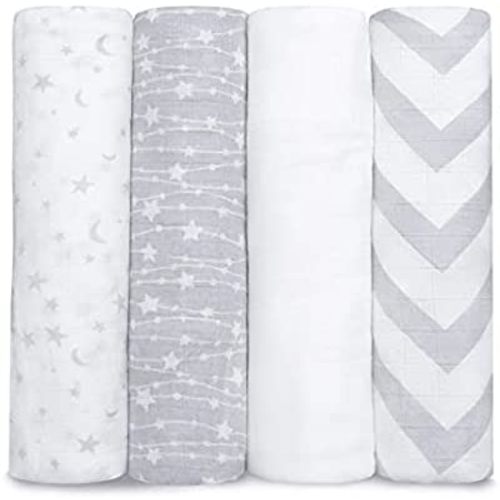 Comfy Cubs Muslin Swaddle Blankets Neutral Receiving Blanket Swaddling, Wrap for Boys and Girls, Baby Essentials, Registry & Gift (Grey)