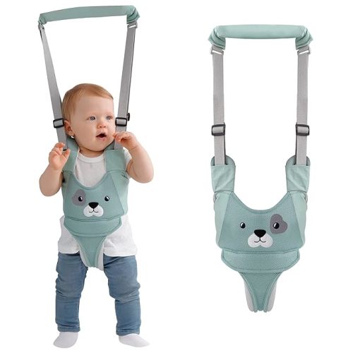 Baby Walking Harness - Handheld Kids Walker Helper - Toddler Infant Walker Harness Assistant Belt - Child Baby Walk Learning Help Support Assist Trainer Tool - for 7-24 Month Old - Green Mesh Breathable