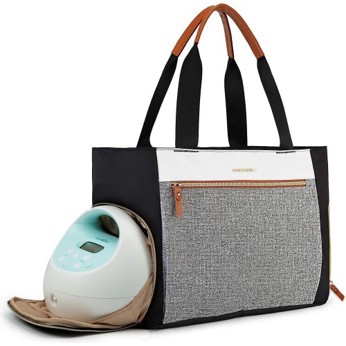 mommore Breast Pump Bag Diaper Tote Bag with 15 Inch Laptop Sleeve Fit Most Breast Pumps Like Medela, Spectra S1,S2, Evenflo - Brown