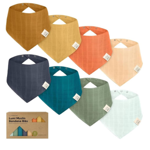 8-Pack Muslin Baby Bibs for Boys, Girls - Muslin Bandana Drool Bibs for Baby Girl & Boy, Drooling Newborn, Teething Toddler, Infant 0-36 months, 100% Cotton Extra Absorbent & Soft (Eclipse)