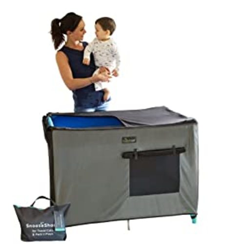 Amazon.com : SnoozeShade Pack and Play Blackout Tent - Crib Canopy for Toddler Travel Bed, Award-Winning and Safety Tested Baby Travel Essential to Block 94% of Light, Breathable Tent Cover for Baby Pack and Play : Childrens Home Safety Products : Baby