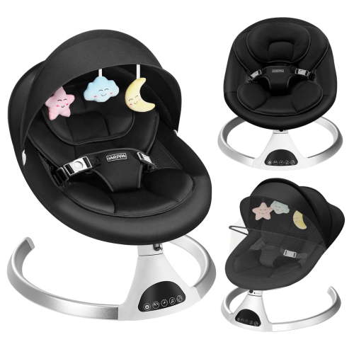 HARPPA Electric Baby Swing for Infants, Portable Baby Bouncer with Bluetooth Remote Control, Black