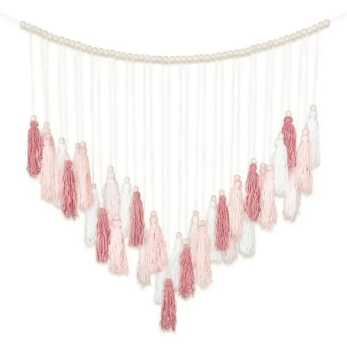 Luxbrand Large Macrame Wall Haning Boho Home Decor, Blush Pink Tassel Wall Decor Bohemian, Bedroom Living Room Girls Room Nursery Dorm Room Decoration