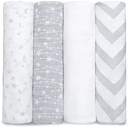 Comfy Cubs Muslin Swaddle Blankets Neutral Receiving Blanket Swaddling, Wrap for Boys and Girls, Baby Essentials, Registry & Gift (Grey)