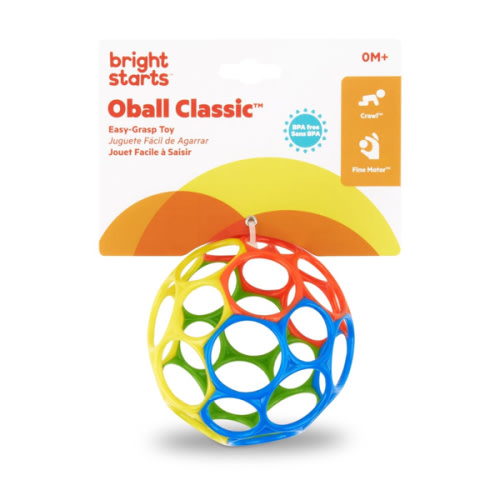 Bright Starts Oball Easy Grasp Classic Ball BPA-Free Infant Toy in Red, Yellow, Green, Blue, Age Newborn and up, 4 Inches