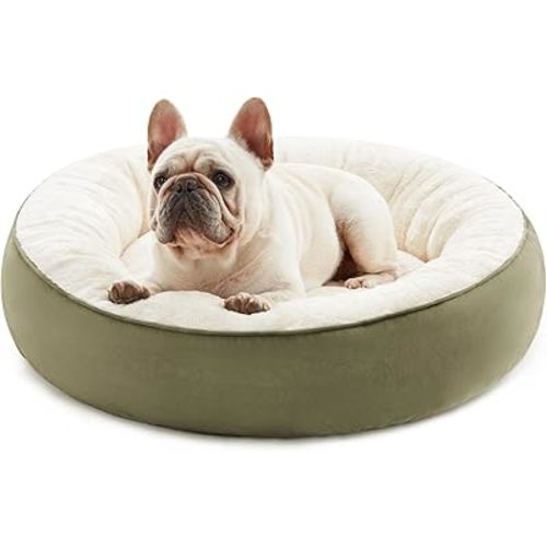 Love's cabin Round Donut Cat and Dog Cushion Bed, 25in Pet Bed for Small or Medium Dogs, Anti-Slip & Water-Resistant Bottom, Soft Durable Fabric Pet Beds, Washable Calming Cat & Dog Bed Olive Green
