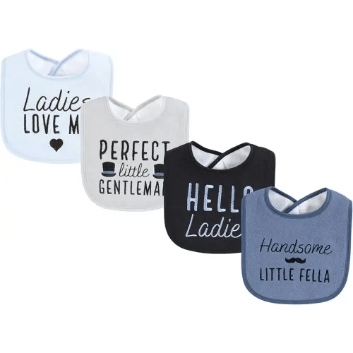 Hudson Baby Infant Boy Cotton Terry Drooler Bibs with Fiber Filling, Handsome Fella, One Size