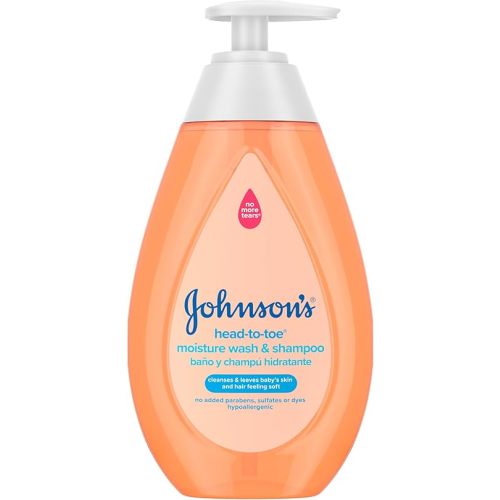 Johnson's Baby Head-To-Toe Gentle Baby Moisture Tear Free 2 in 1 Baby Wash & Shampoo, Baby Essentials, Hypoallergenic and pH Balanced, Stress Free Bathing, 13.6 Fl Oz