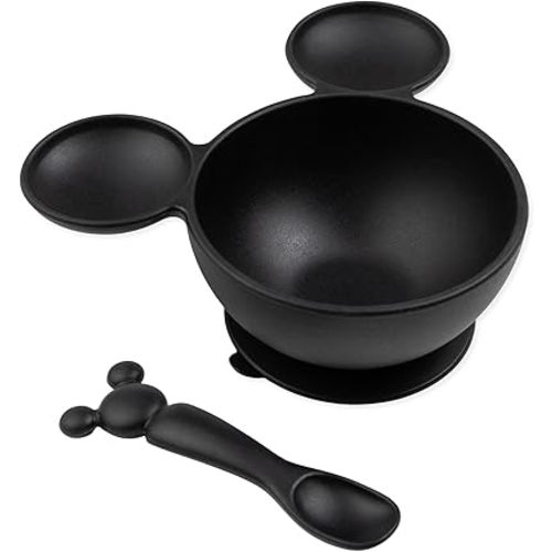 Bumkins Disney Baby Bowl, Silicone Feeding Set with Suction for Baby and Toddler, Includes Spoon, First Feeding Set, Essentials for Baby Led Weaning, Babies Eating 4 Months Up, Mickey Mouse Black