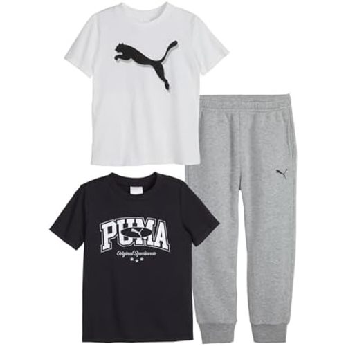PUMA baby-boys 3 Piece Set, Short Sleeve Cotton Jersey T-shirts & Matching Tricot Pant