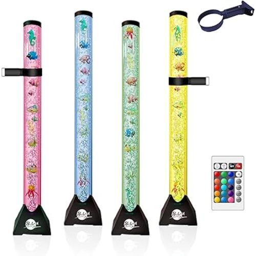 Brewish 4FT Sensory LED Water Bubble Tube Lamp,with 16 Color Changing Night Light Effects, Fake Aquarium Tank & Gift for Kids, Autism, Remote Control & 12 Fishes (Wall Bracket Included)