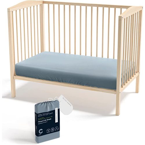 Olive + Crate Crib Sheets Luxury Eucalyptus Tencel | Naturally Organic Pure Ultra Soft and Breathable | Boys and Girls | Baby and Toddler | Deep Pockets | Basalt Blue