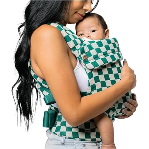 Mabē Monarch Ergonomic Baby Carrier – Premium Cotton Soft Structured Newborn to Toddler Carrier with Hip-Healthy Design, 3 Carry Positions (7-35lbs), Lightweight & Breathable (Evergreen Check)