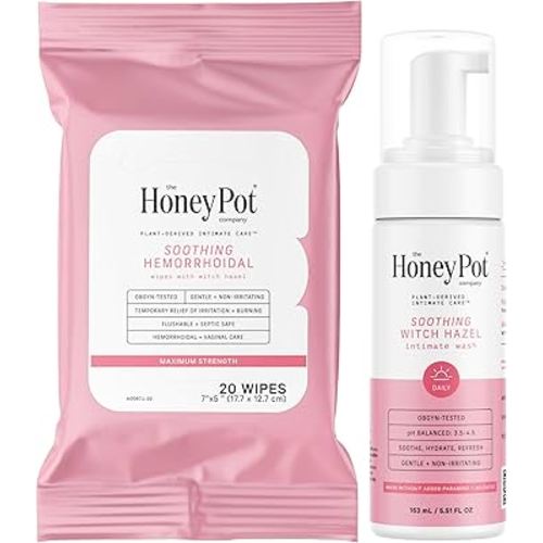 The Honey Pot Company - Witch Hazel Feminine Wash and Wipe Bundle - Postpartum Essentials - New Mom Must Haves