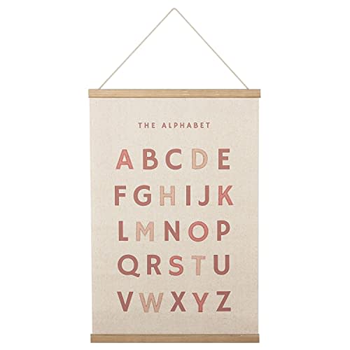 Bon et Beau 1624 Inch Embroidered Alphabet Poster Framed with Wood Hanger - Dusty Pink Wall Decor for Girls Nursery, Bedroom, Playroom, Toddler and Kids Room