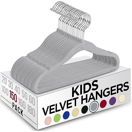 Utopia Home Kids Hangers Velvet (150 Pack) - 11 Inch Durable Baby Hangers for Closet - Perfect Toddler Hangers Non Slip for Everyday Use (Grey)
