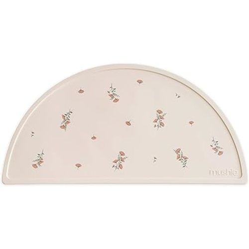 mushie Silicone Placemat for Kids | BPA-Free Non-Slip Design (Pink Flowers)
