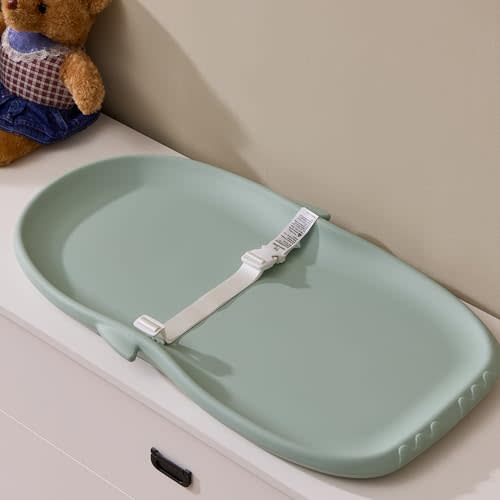 Luxury Little Portable EVA Baby Changing Pad Waterproof Changing Pad for Diaper Changes,Dressing,Baby Massage & Moisturizer Application,Soft & Non-Slip, Adjustable Safety Belt, Penguin Design,Green