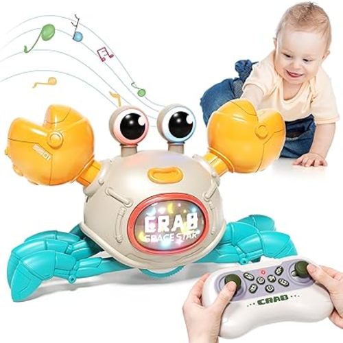 Remote Control Crawling Crab Baby Toy, Dancing Crab with Light & Music, Infant Tummy Time Toys 3 4 5 6 7 8 9 10 11 12 Months Old for Babies, Learning Crawl Walking Toddler Gifts for Boys Girls