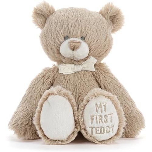 DEMDACO Welcome to The World, Mini 7.5 x 6.5 Inch, Ultra Soft Polyester, Huggable, Cuddly, Toy, Stuffed Plush Animal, Brown, My First Teddy Bear