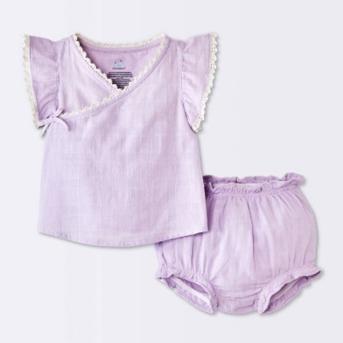 Baby Girls' Embroidered Wrap T-Shirt and Bloomer Set - Cloud Island™ Purple 6-9M