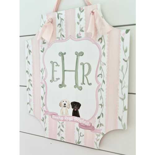 Floral Bow Hospital Door Hanger, Grandmillenial Baby Shower Gift, Baby Girl Birth Announcement Sign, Custom Baby Banner, Dog Nursery Art