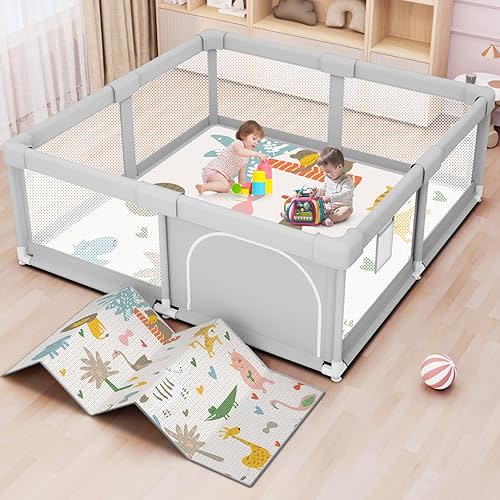 Baby Playpen with Mat 50x50 Inch, Playpen for Babies and Toddlers with Gate, Baby Fence Sturdy Safety Playpen, Indoor & Outdoor Kids Activity Center
