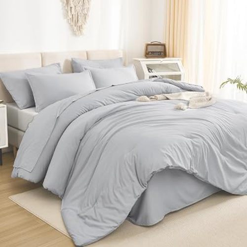 Litanika King Comforter Set with Sheets - 7 Pieces Solid Bed in a Bag