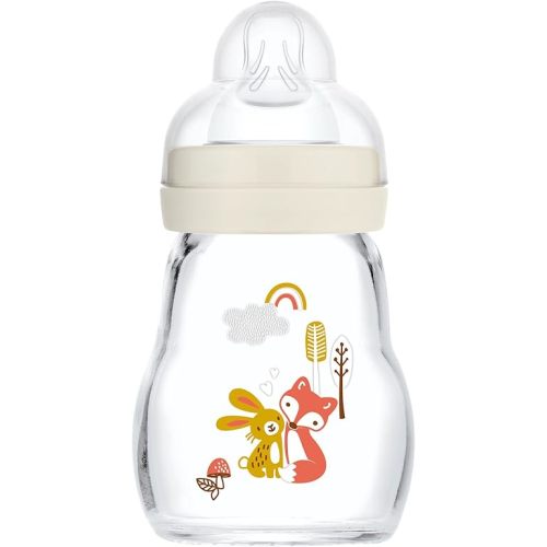 MAM Feel Good Slow Flow Premium Glass Bottle, Easy Switch Between Breast and Bottle, 5oz, 0+ Months, Unisex, 1 Pack