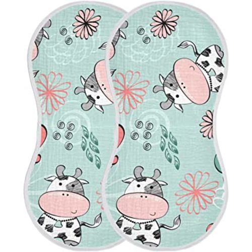 Kigai Cow Muslin Baby Burp Cloths, Large Absorbent Cotton Muslin Burp Cloths Set of 1, Washcloths, Face Towel, Bibs for Newborn Boys Girls, 11 x22 Inch