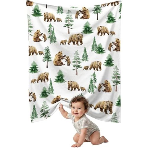 Baby Blanket for Boys Girls, Baby Bear Woodland Animals Baby Blankets for Son Daughter, 30x40 inches Super Soft Fleece Blanket for Newborn Infant, Lightweight Bed Throw Nursery Blanket