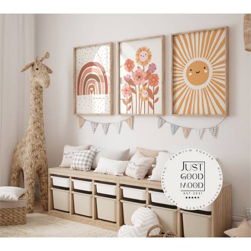 Sun Flowers Rainbow Cloud Poster Children's Room Pictures · Gift Idea for Children · Decorative Print without Frame