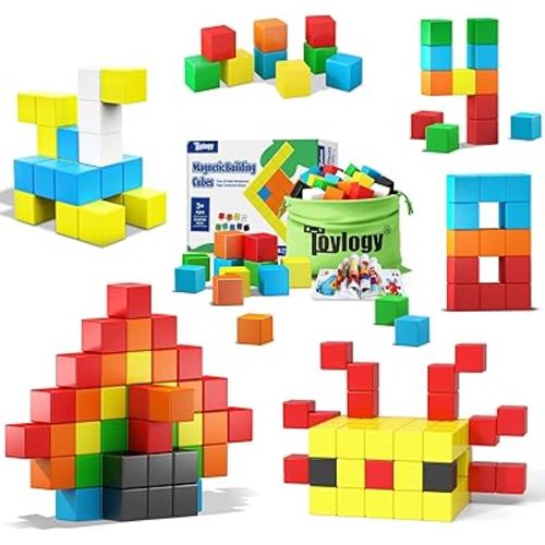 48PCS Magnetic Blocks for Toddlers Toys, Large Magnetic Cube Toys for Sensory STEM Education Preschool Magnet Toys for 3 4 5 6 Year Old Boys and Girls, Compatile with Mine Magnet World