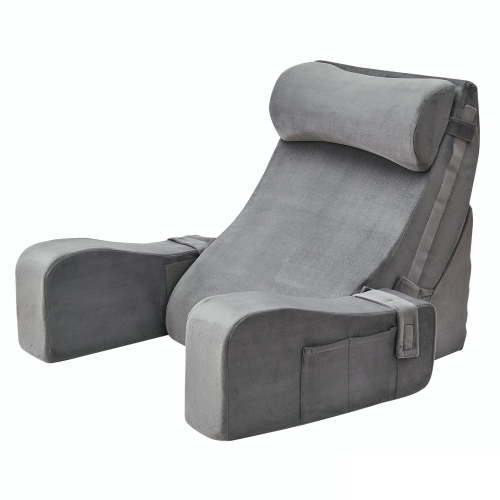Sasttie Reading Pillow with Armrests, 15–25 Inch Adjustable Back Support Pillow for Bed Sitting Up, Memory Foam Back Rest Cushion, Dark Grey