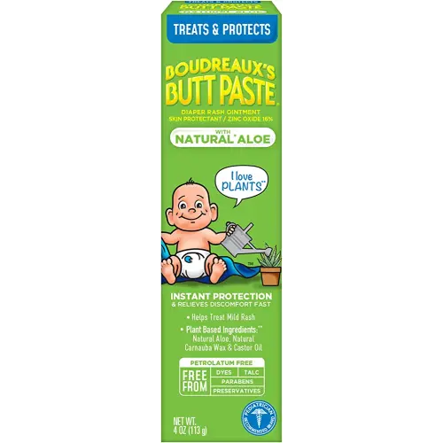 Boudreaux's Butt Paste with Natural* Aloe Diaper Rash Cream, Ointment for Baby, 4 oz Tube